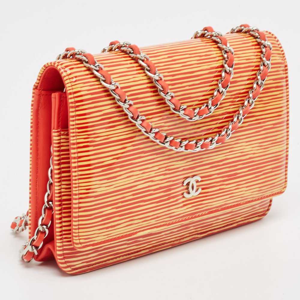 Chanel CHANEL Orange/Yellow Stripe Patent and Lea… - image 3