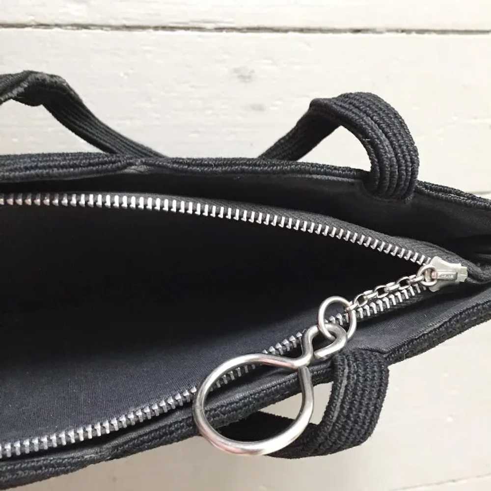 Vintage 1940s Black Corde Handbag Evening Bag - image 4