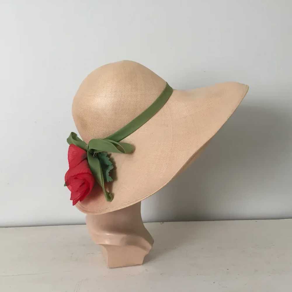 Vintage 1970s Large Straw Sunhat with Red Poppy F… - image 3