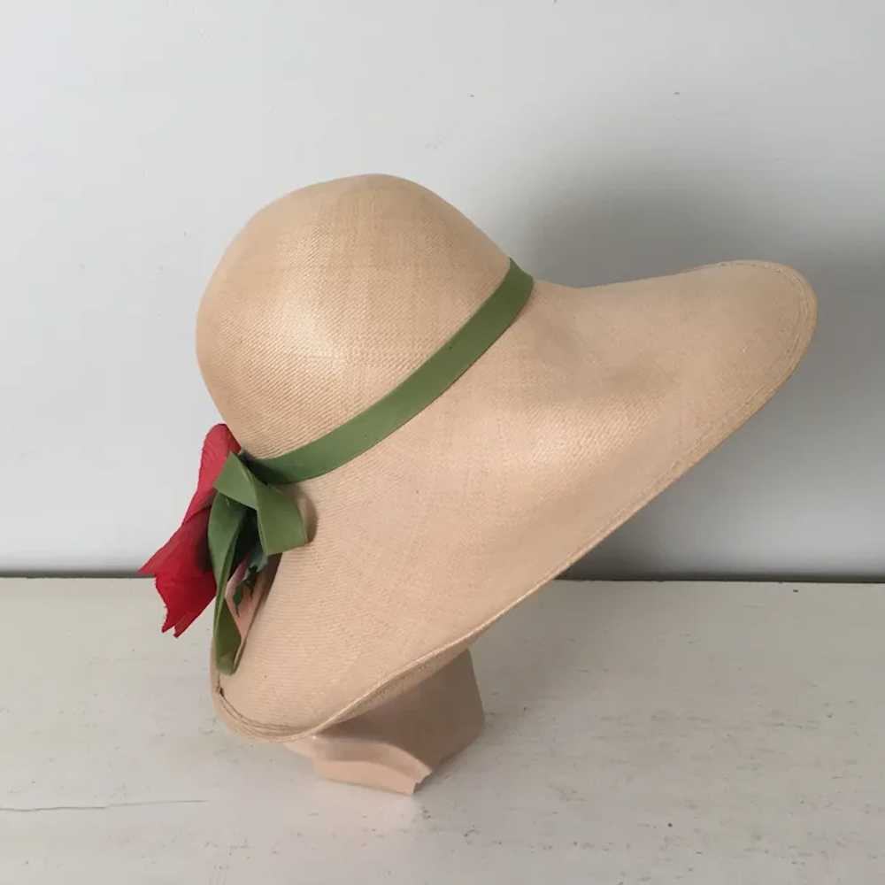 Vintage 1970s Large Straw Sunhat with Red Poppy F… - image 7