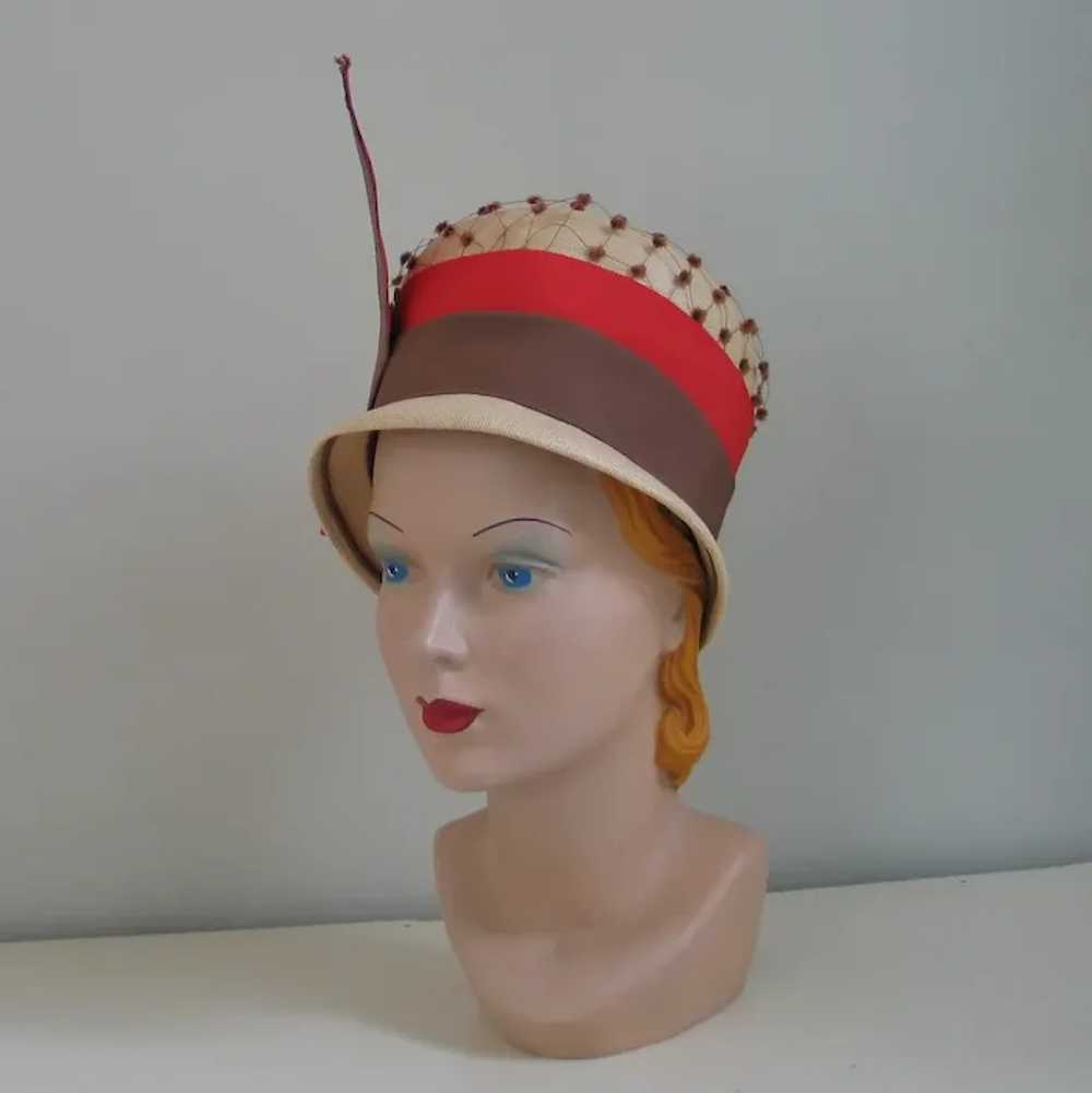Vintage 1960s Summer Straw Hat with Orange Brown … - image 11