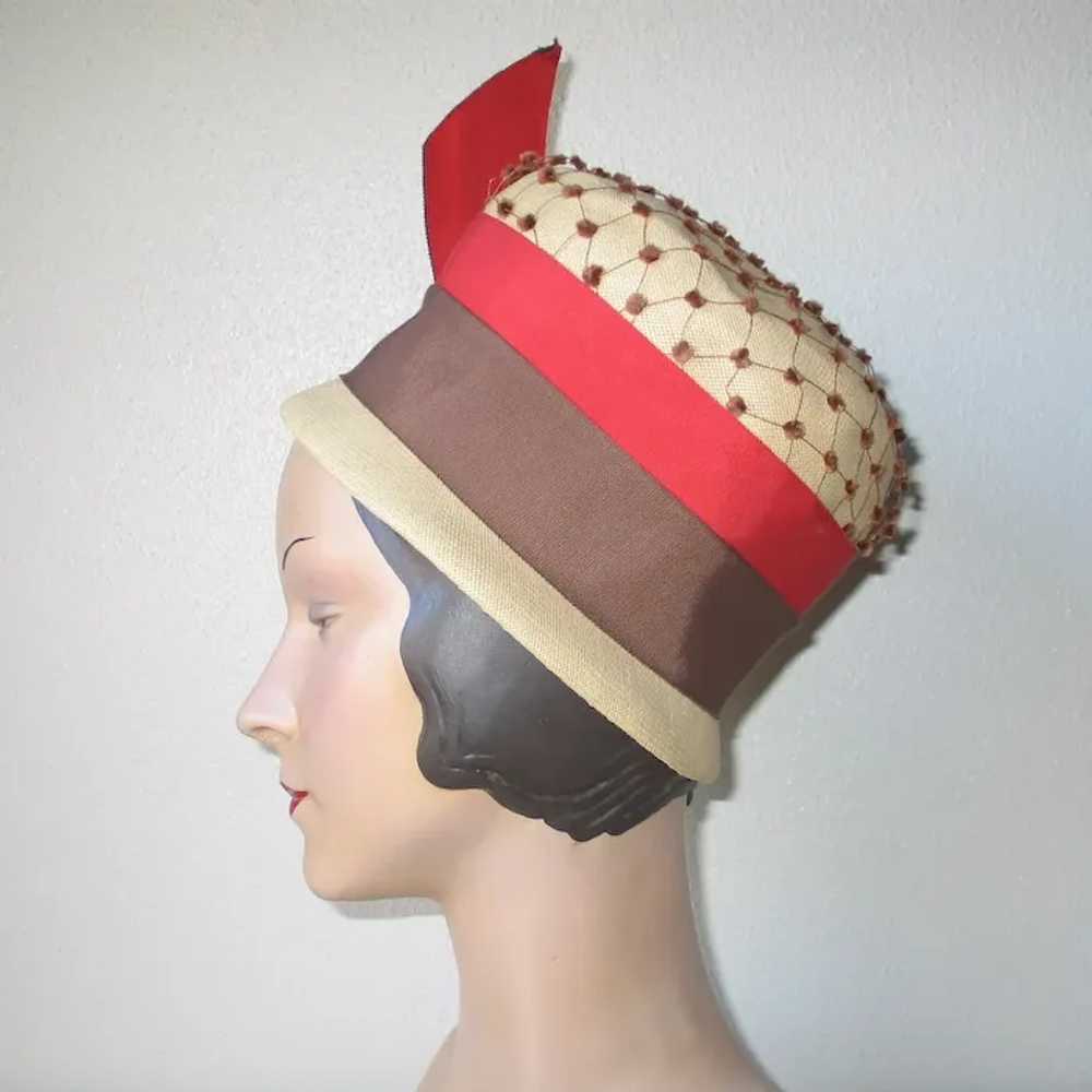 Vintage 1960s Summer Straw Hat with Orange Brown … - image 2