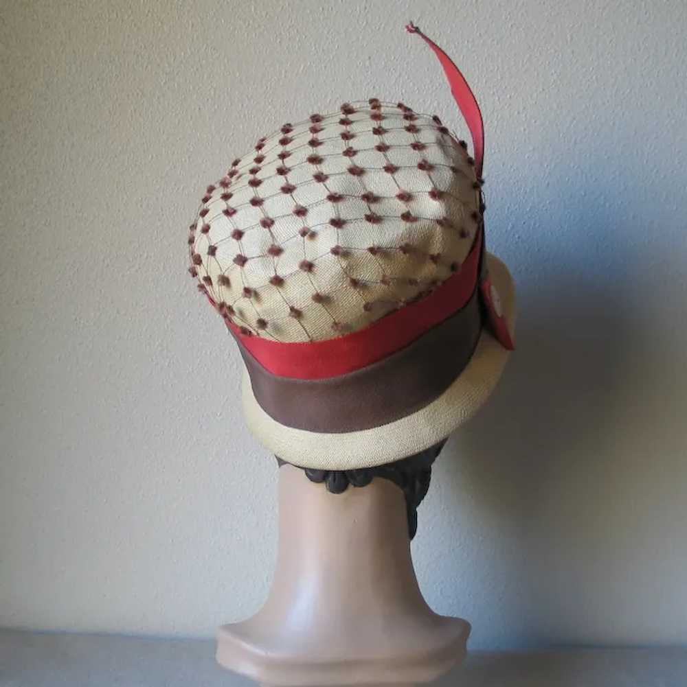 Vintage 1960s Summer Straw Hat with Orange Brown … - image 3