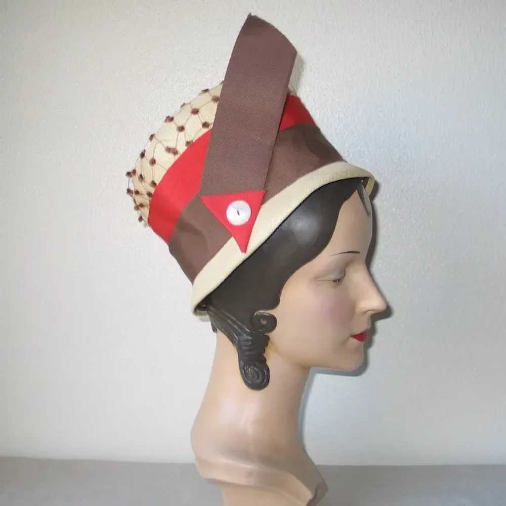 Vintage 1960s Summer Straw Hat with Orange Brown … - image 4