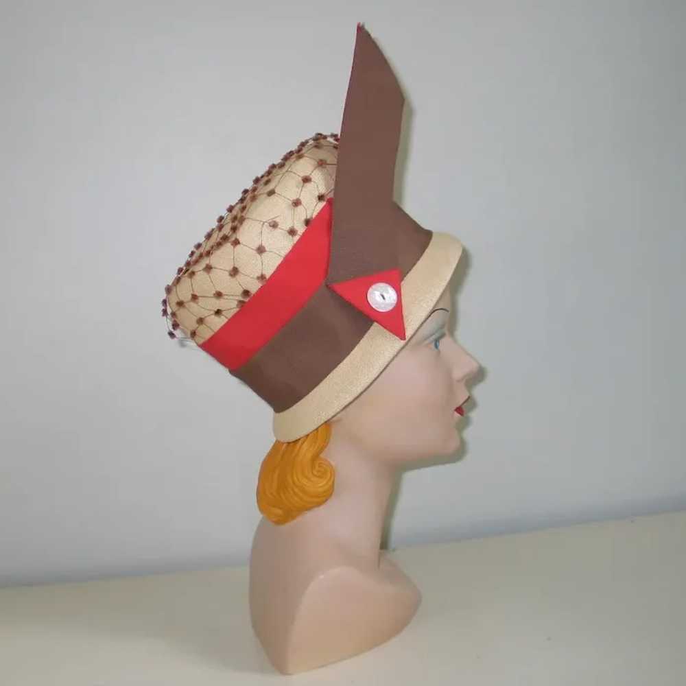 Vintage 1960s Summer Straw Hat with Orange Brown … - image 5