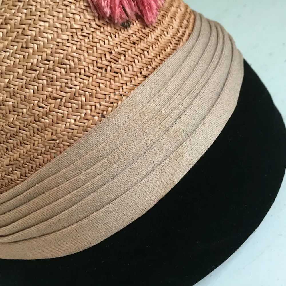 Vintage 1960s Straw and Velvet Hat with Tassle an… - image 10