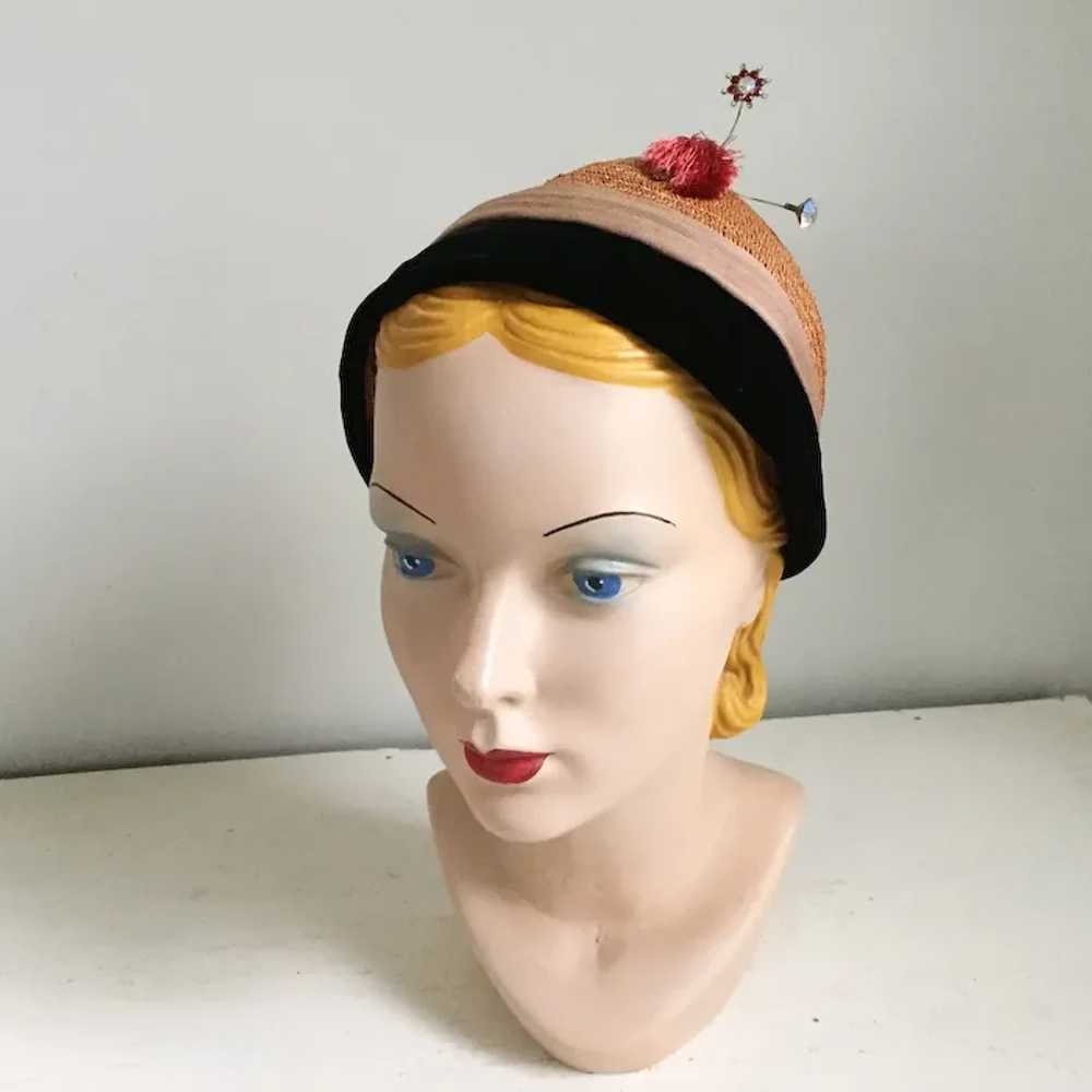 Vintage 1960s Straw and Velvet Hat with Tassle an… - image 11