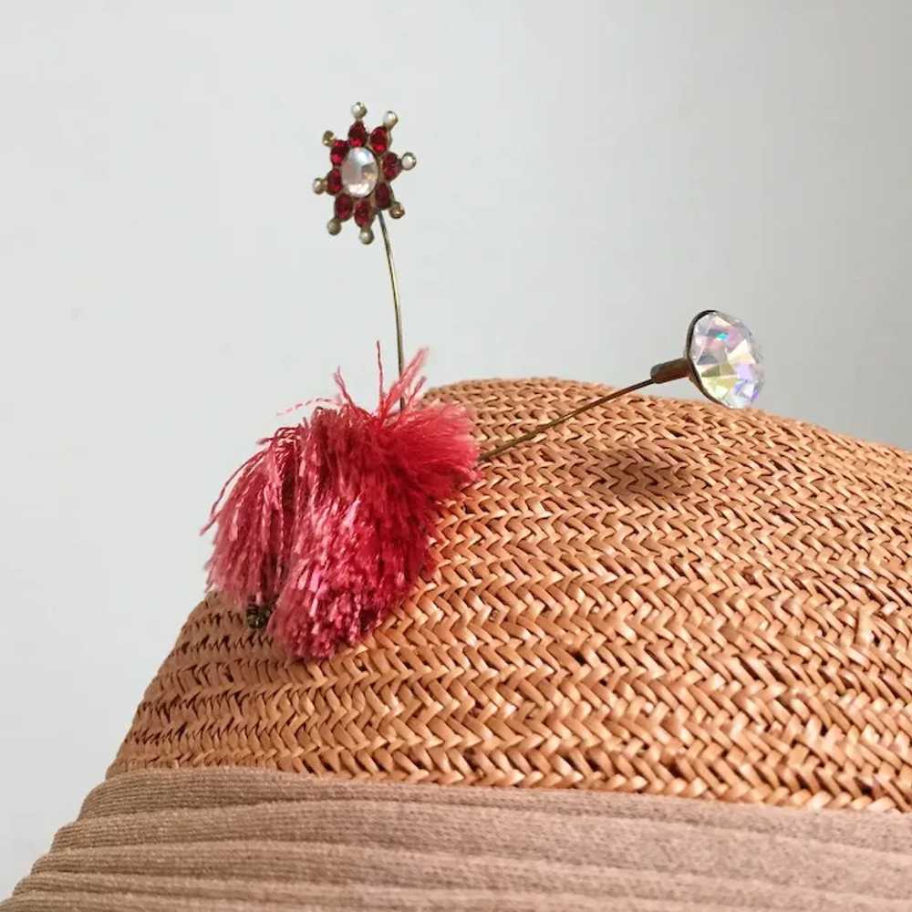 Vintage 1960s Straw and Velvet Hat with Tassle an… - image 3