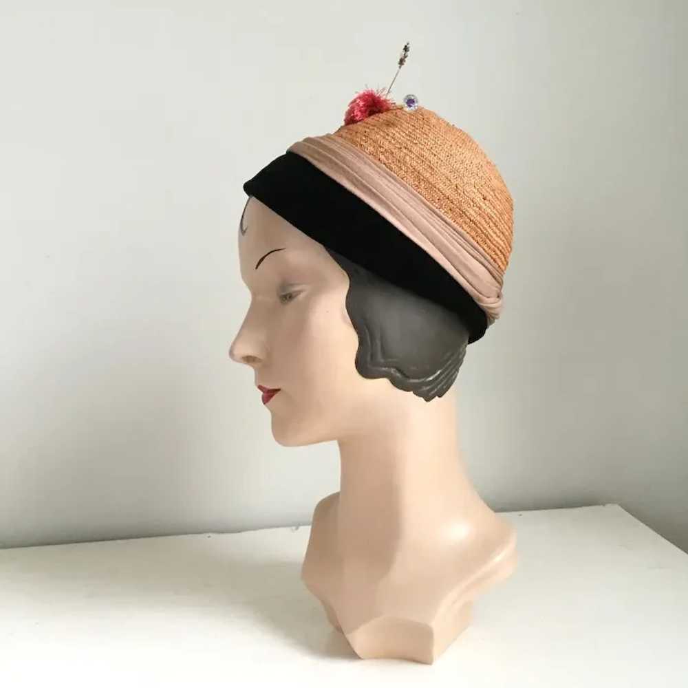 Vintage 1960s Straw and Velvet Hat with Tassle an… - image 8