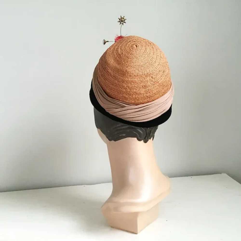 Vintage 1960s Straw and Velvet Hat with Tassle an… - image 9