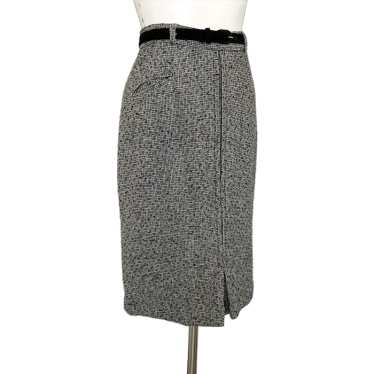 1950s Vintage Black Cream Tweed Skirt with Yellow… - image 1