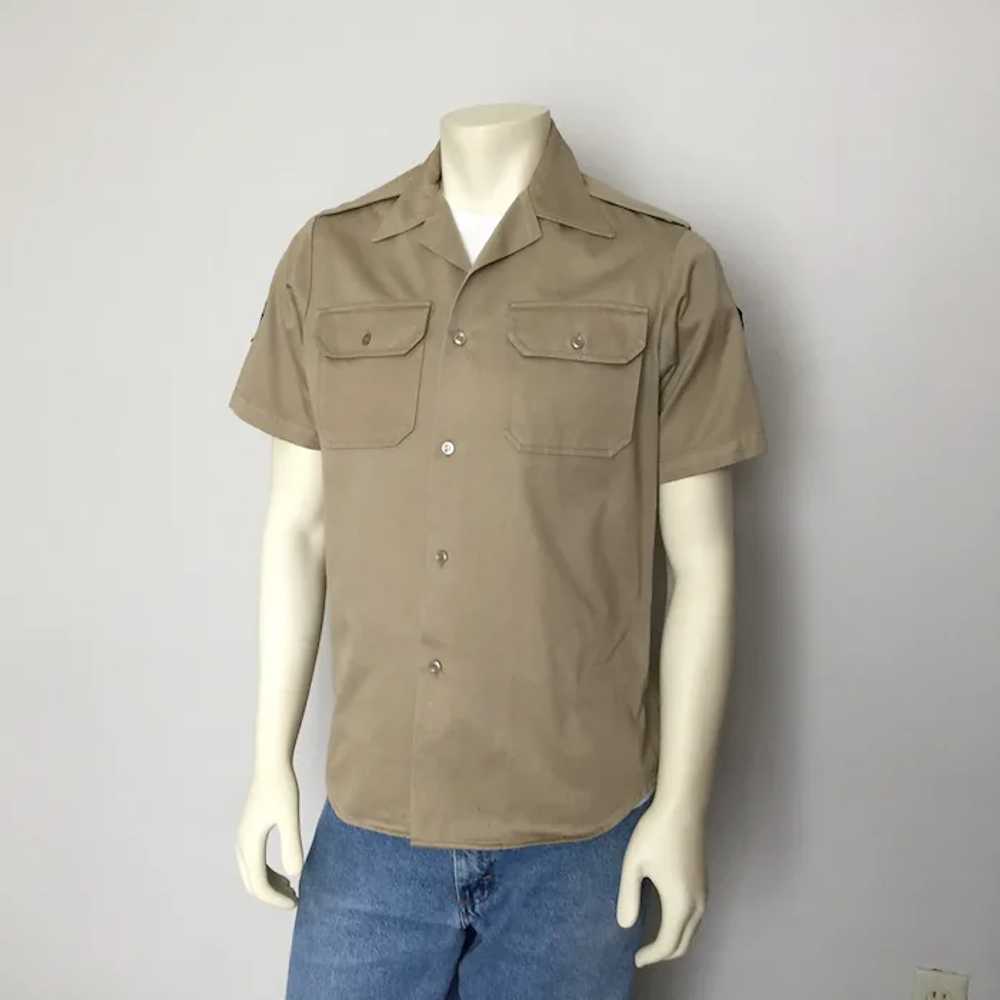 1960s Vintage Khaki Military Uniform Shirt with B… - image 10
