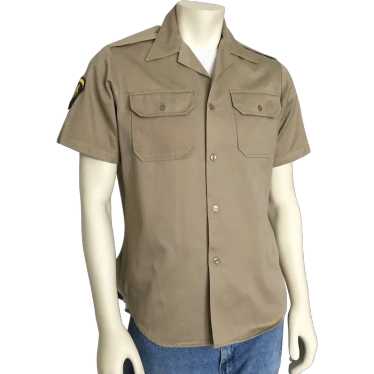 1960s Vintage Khaki Military Uniform Shirt with B… - image 1