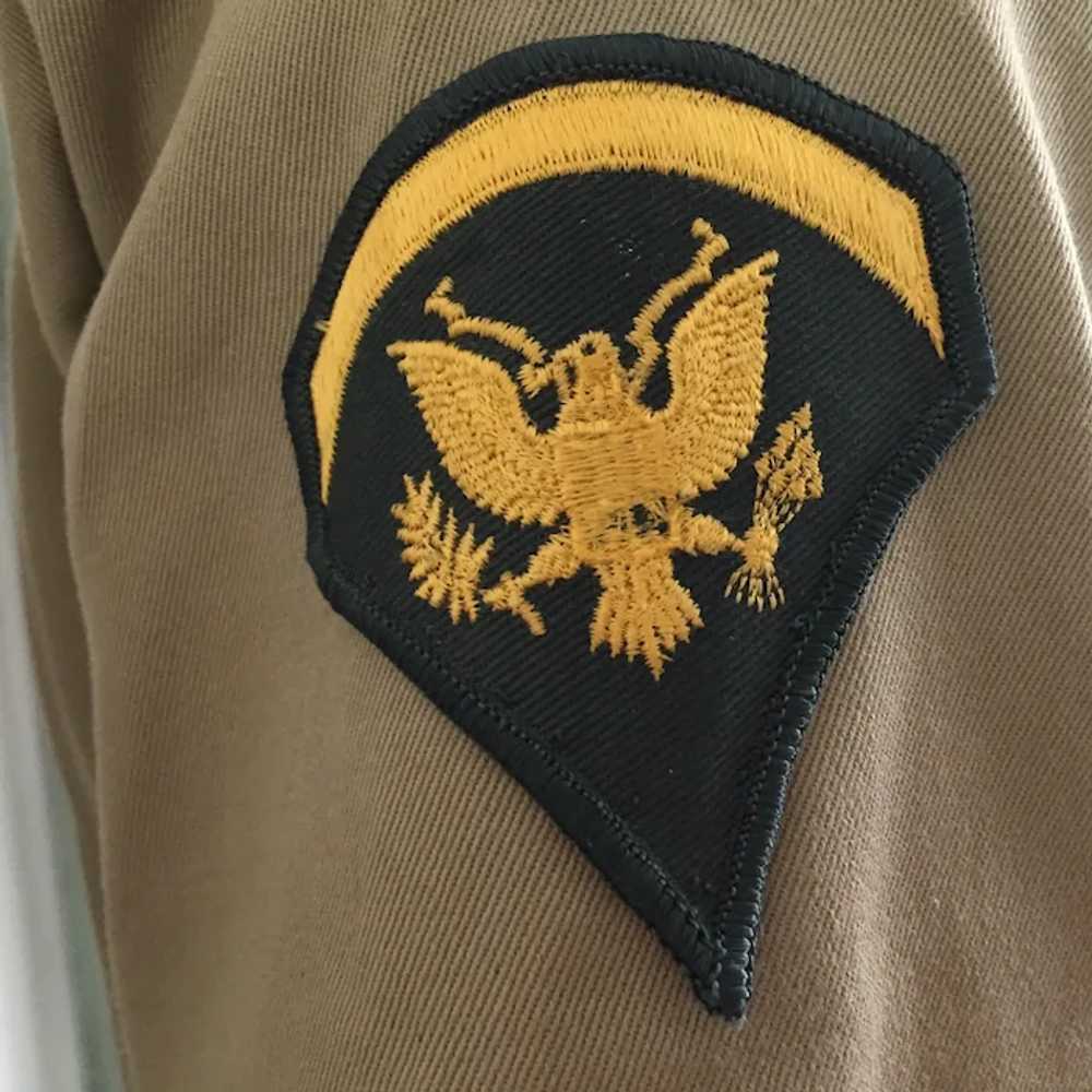 1960s Vintage Khaki Military Uniform Shirt with B… - image 3