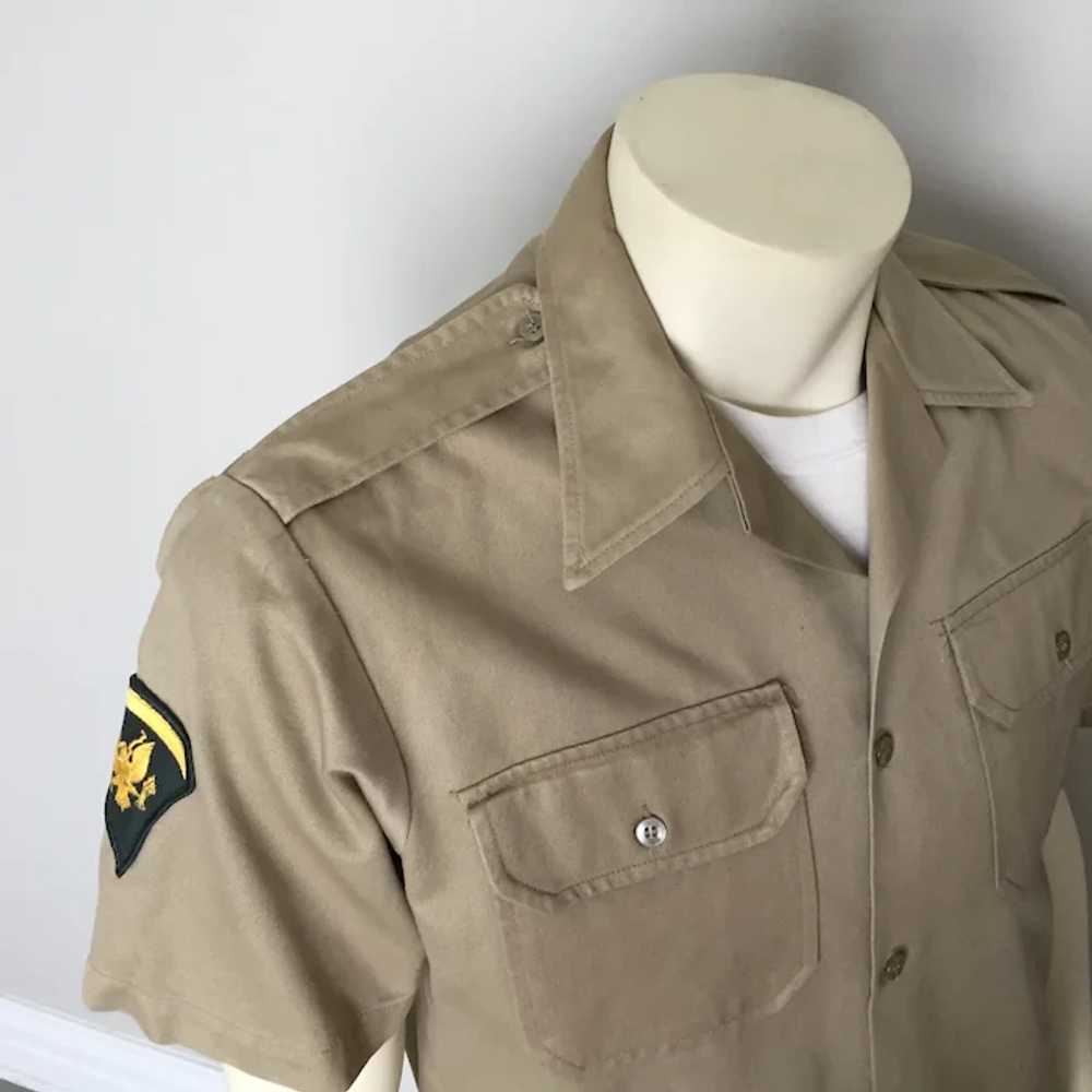 1960s Vintage Khaki Military Uniform Shirt with B… - image 5
