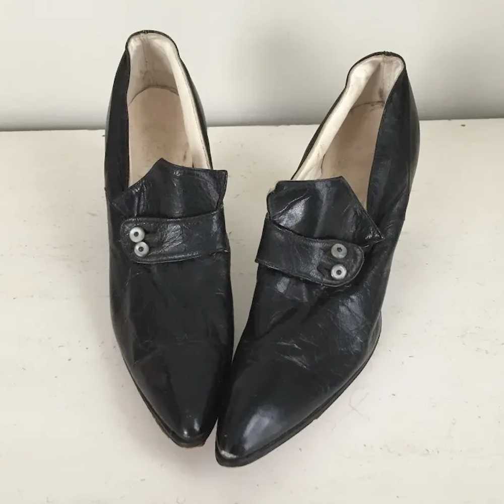Vintage Late Teens Early 1920s Pointy Toed Black … - image 5