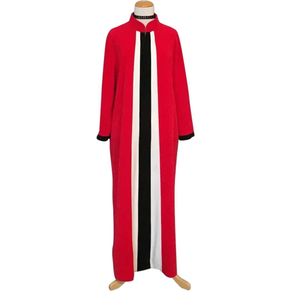 Vintage 1970s Red Plush Velour Lounging Robe with… - image 1