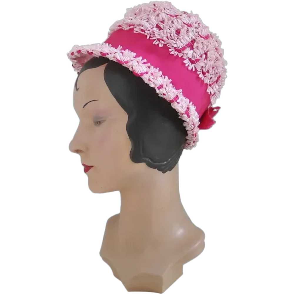 Vintage 1960s Pink Novelty Weave Summer Straw Bub… - image 1