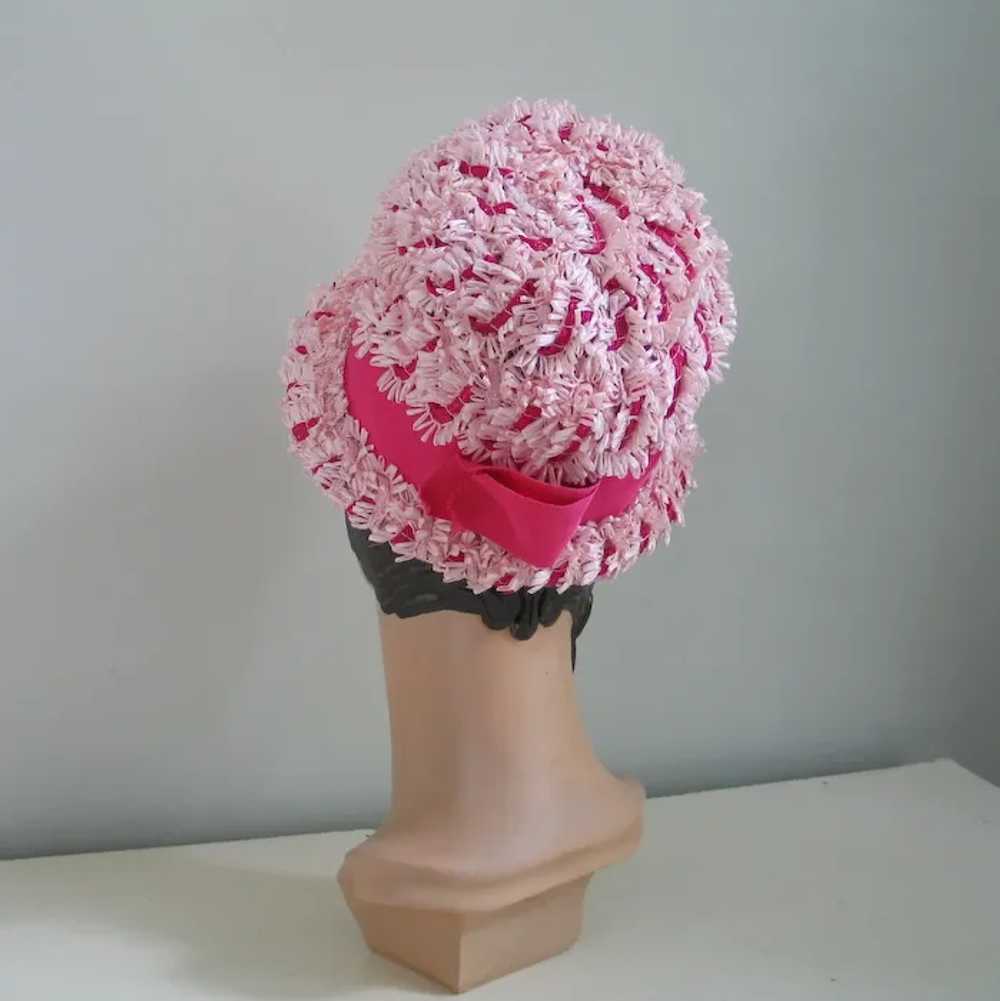 Vintage 1960s Pink Novelty Weave Summer Straw Bub… - image 2