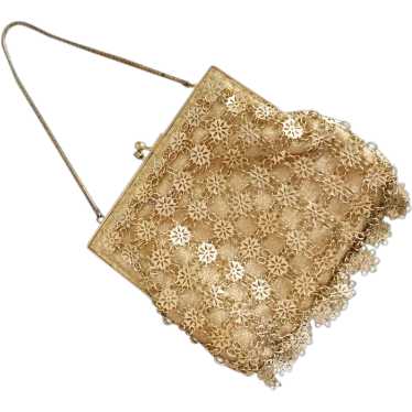 Vintage 1960s Gold Lame Evening Bag Purse Handbag… - image 1