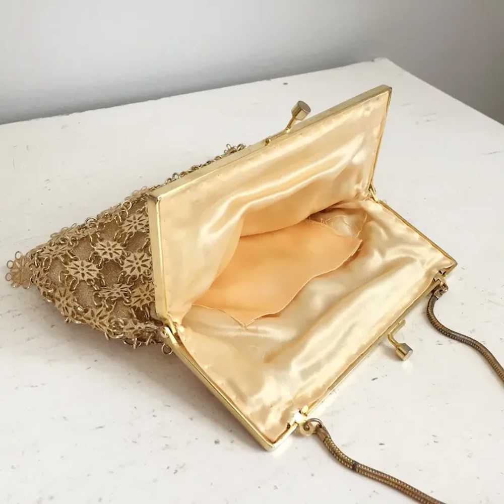 Vintage 1960s Gold Lame Evening Bag Purse Handbag… - image 3