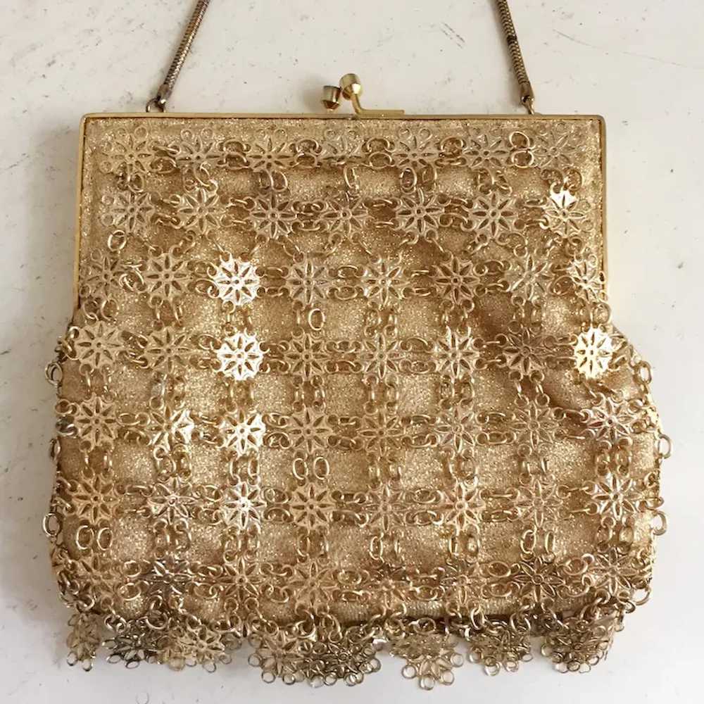 Vintage 1960s Gold Lame Evening Bag Purse Handbag… - image 4