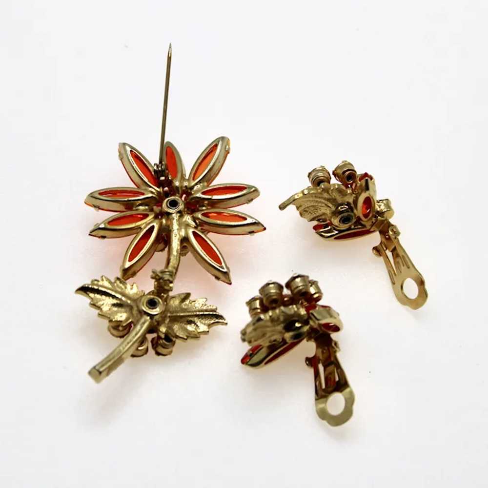 Juliana Brooch and Earrings, Floral Design, Orang… - image 5