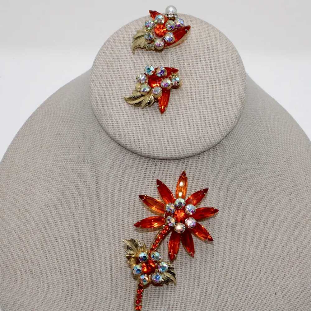 Juliana Brooch and Earrings, Floral Design, Orang… - image 6