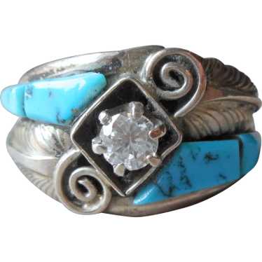 Native American Turquoise CZ Sterling Silver Ring… - image 1