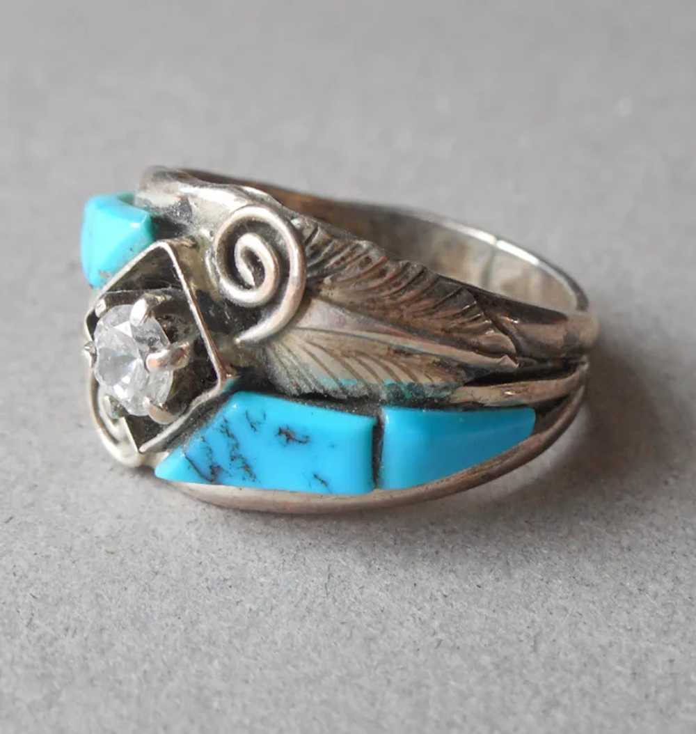 Native American Turquoise CZ Sterling Silver Ring… - image 2