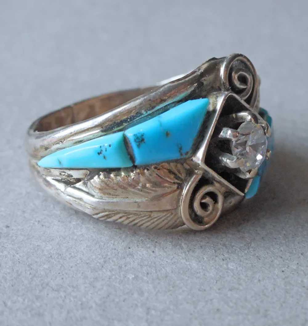 Native American Turquoise CZ Sterling Silver Ring… - image 3