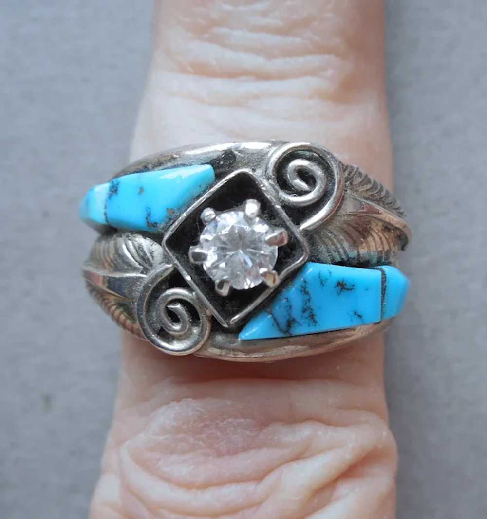 Native American Turquoise CZ Sterling Silver Ring… - image 9