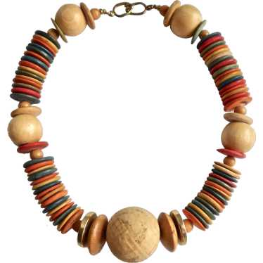 Colorful Chunky Choker Necklace of Cork and Wood, 