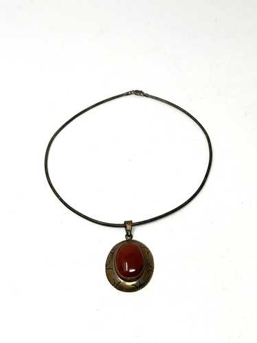 Vintage Bronze & Copper Stone Etched Global Neckl… - image 1