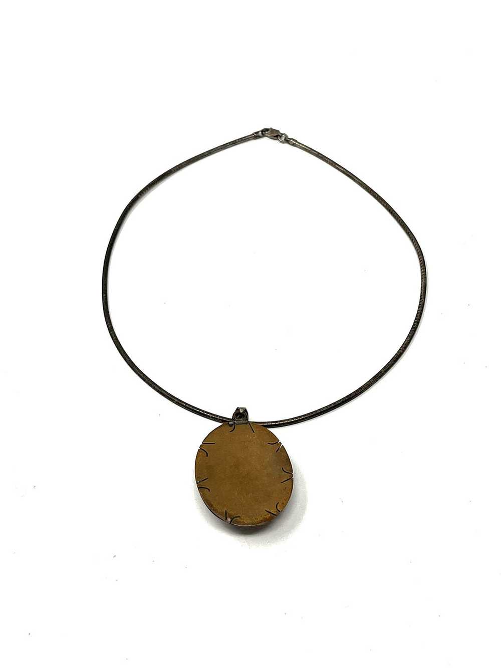 Vintage Bronze & Copper Stone Etched Global Neckl… - image 3