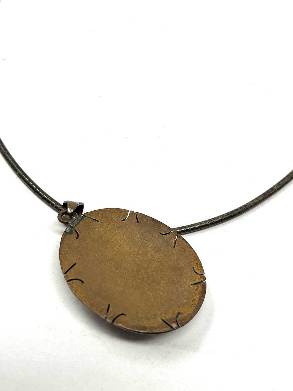 Vintage Bronze & Copper Stone Etched Global Neckl… - image 4