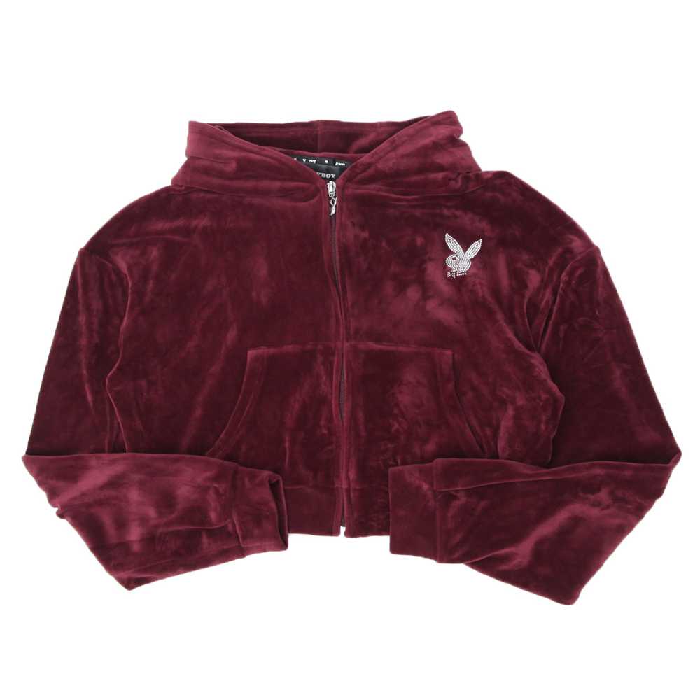 Y2K Playboy Velour Full Zip Crop Hoodie - image 1