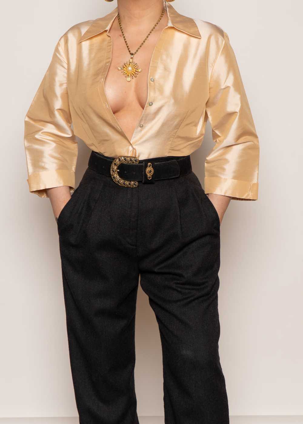 Vintage Gold Silk Blouse - image 4