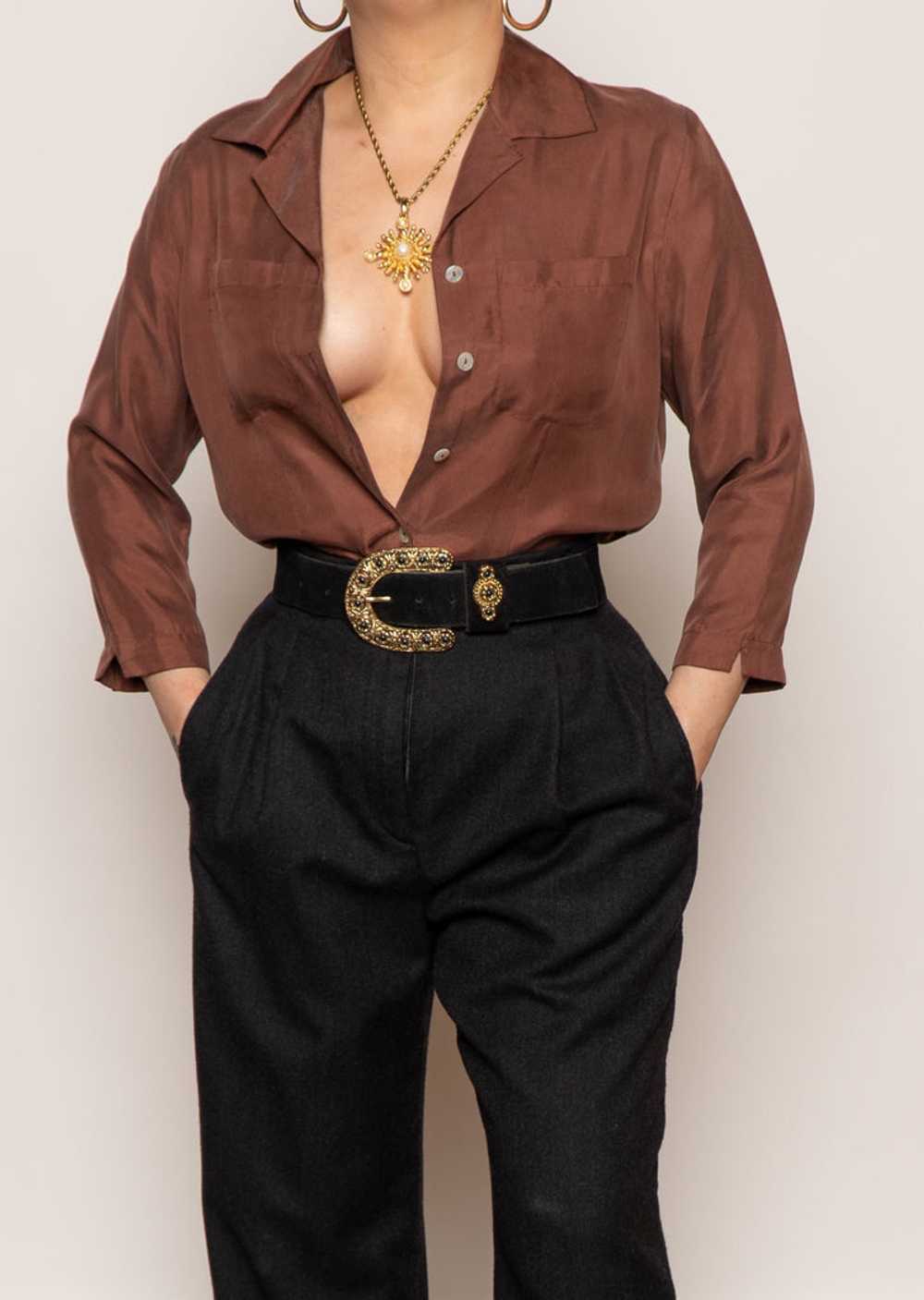 Vintage Brown Silk Blouse - image 1