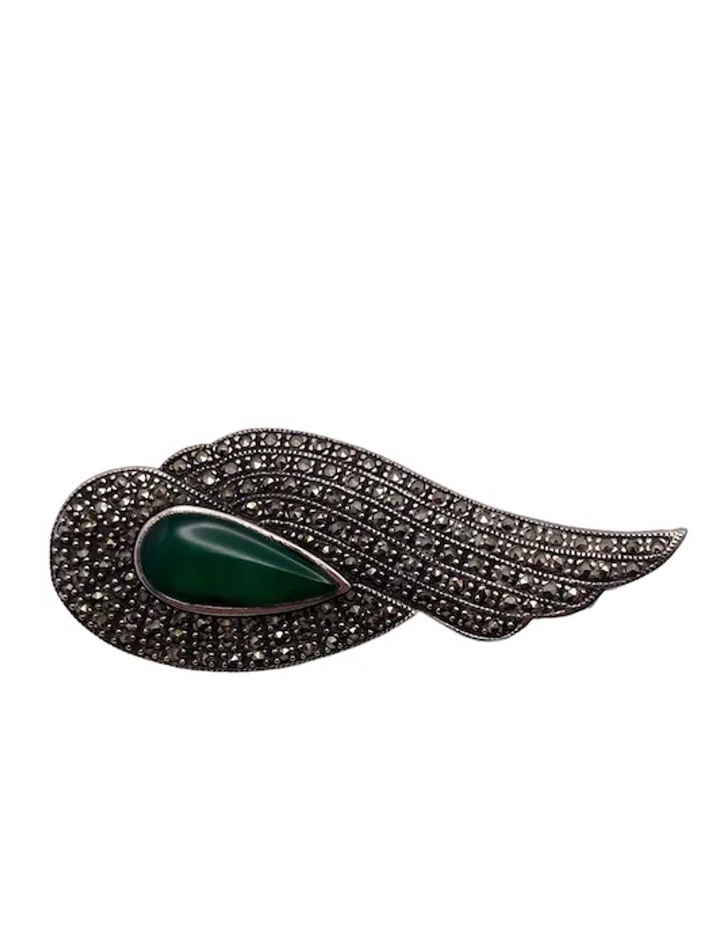 Art Deco Sterling Silver Marcasite and Green Onyx… - image 3