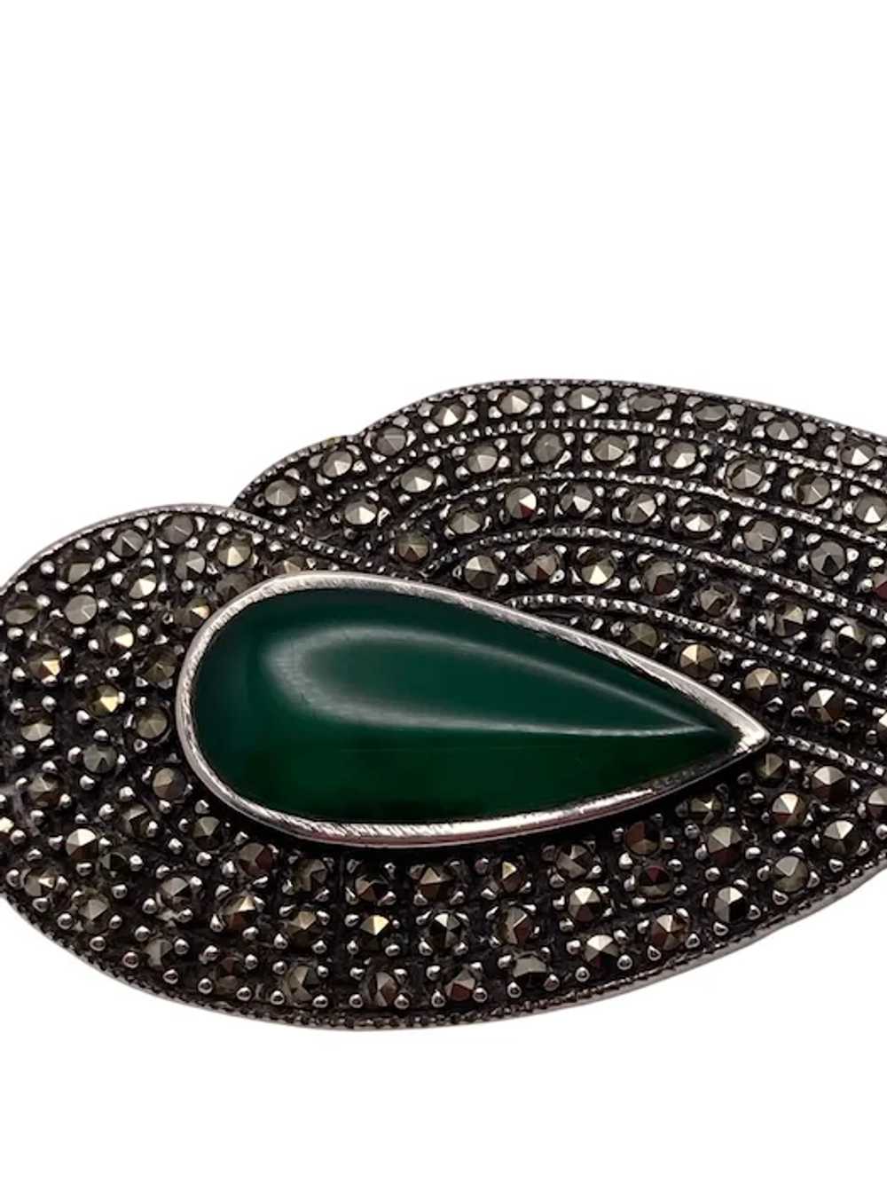 Art Deco Sterling Silver Marcasite and Green Onyx… - image 6