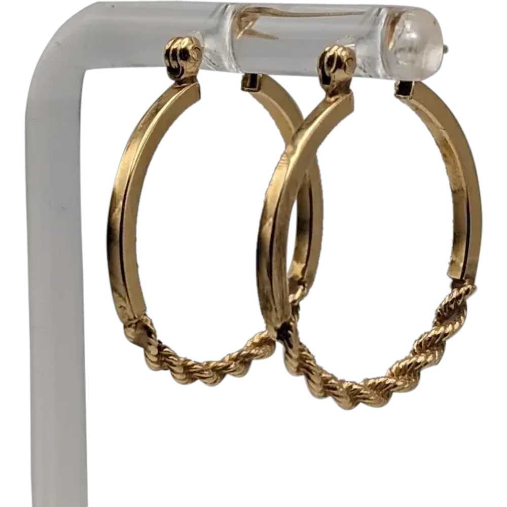 14k Gold Twisted Rope Hoop Earrings. Wire Hoop Ea… - image 1
