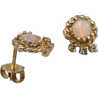 14k Yellow Gold Opal and Diamond Earrings. 14k Opa