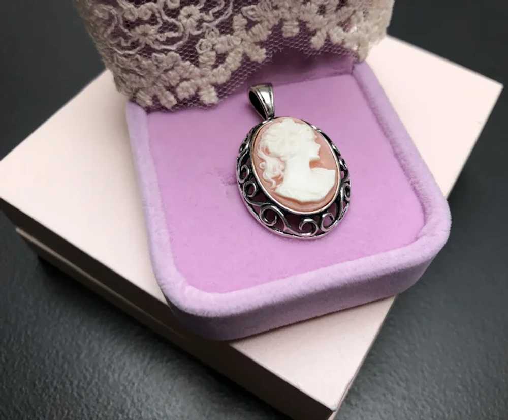 Lady cameo pendant sterling silver, old elegant n… - image 11