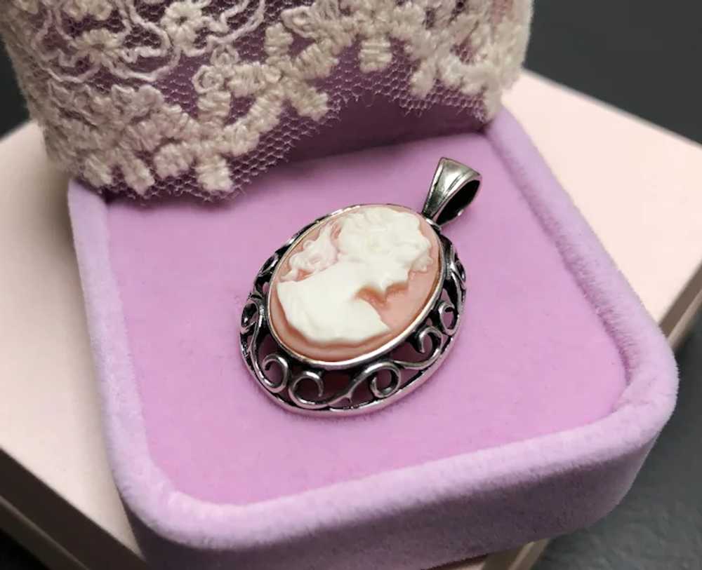 Lady cameo pendant sterling silver, old elegant n… - image 3