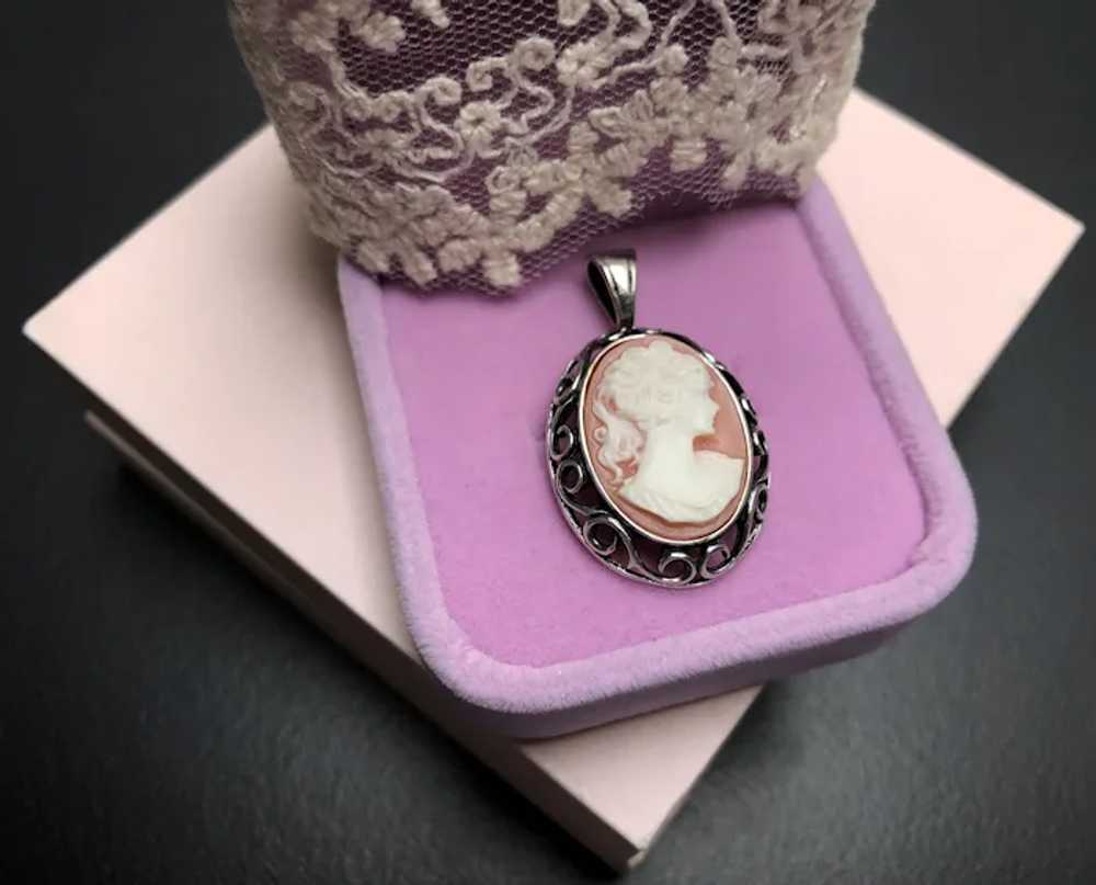 Lady cameo pendant sterling silver, old elegant n… - image 4