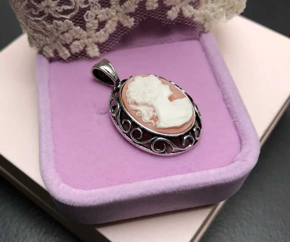 Lady cameo pendant sterling silver, old elegant n… - image 5