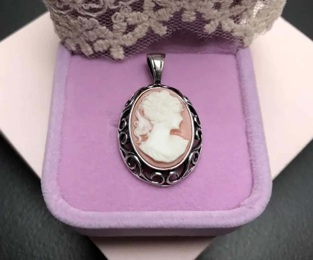 Lady cameo pendant sterling silver, old elegant n… - image 7