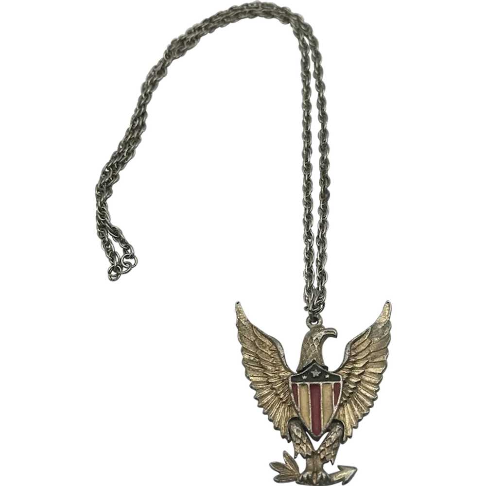 Vintage articulating Eagle Bird Pendant Necklace - image 1