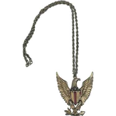 Vintage articulating Eagle Bird Pendant Necklace - image 1